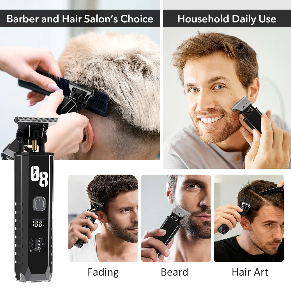 Herren-Haarschneidemaschine, kabelloser Haarschneider, Bartschneider, wiederaufladbares Haarschneide- und Pflegeset mit LED-Anzeige, Friseur-Haarschneidemaschine – Detail 7