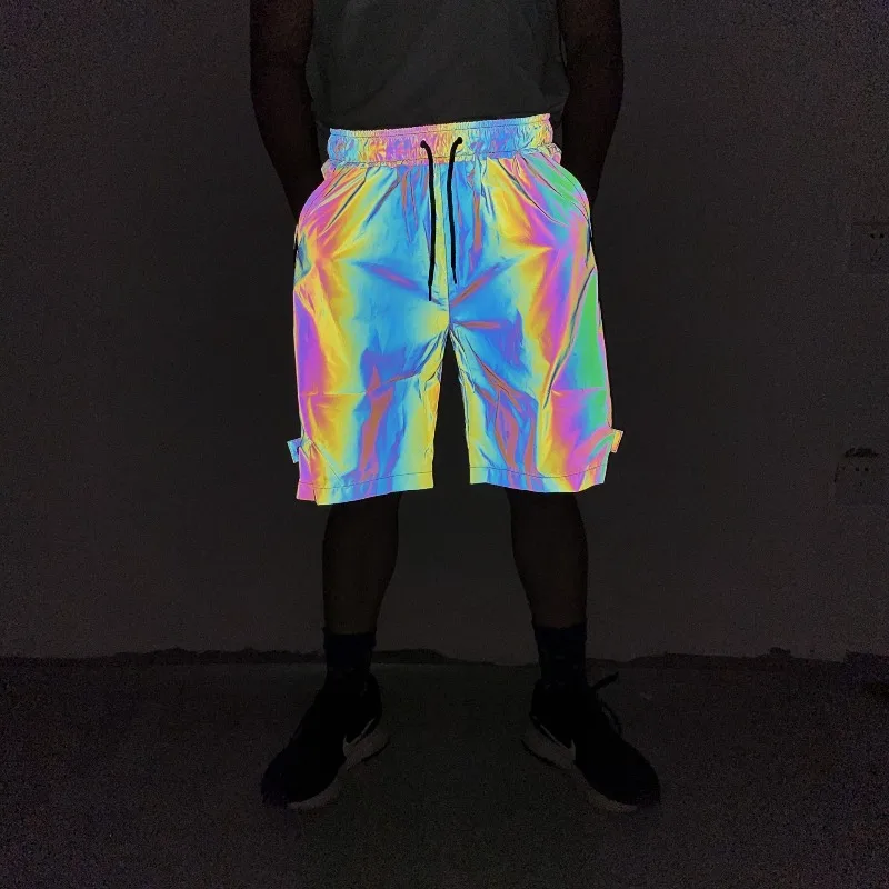 ‌ Pantalones cortos de carga tácticos para hombre, ropa de calle con bolsillos reflectantes con cremallera, estilo Hip Hop, holgado hasta la rodilla, ropa informal para deportes al aire libre, verano