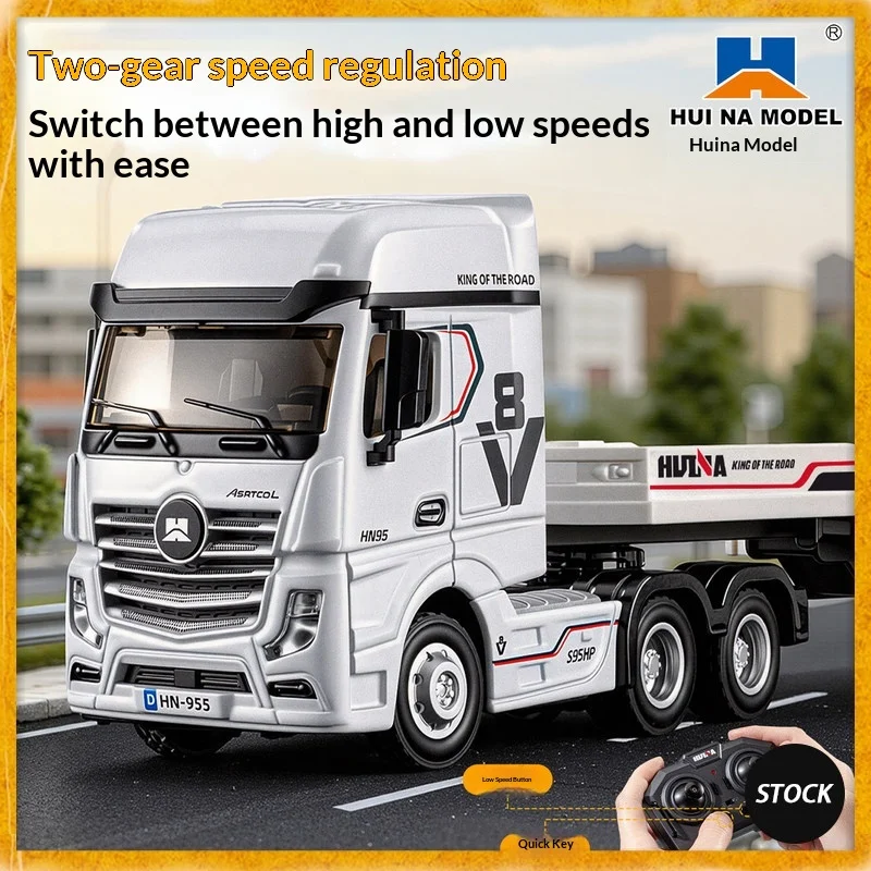 HUI NA TOYS 1:64 2.4G Full Scale Remote Control Tractor Trailer Flatbed Truck Electric Simulation Model For Hobby Collectors