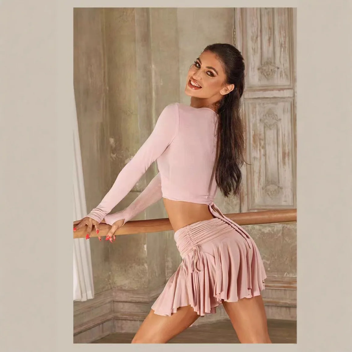 

Latin Dance Costume Half Skirt Drawstring Design Lotus Leaf Skirt Hem Latin Dance Modern Daily Training Outfit Women's Clothing