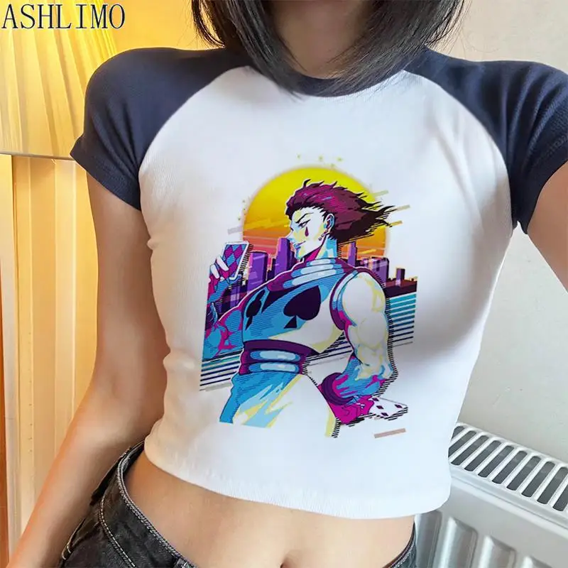 Jäger x Jäger Japan Anime Killua Shirt y2k Ernte Tops T-Shirt Anime Frauen T-Shirt Sommer Kurzarm Kleidung Streetwear