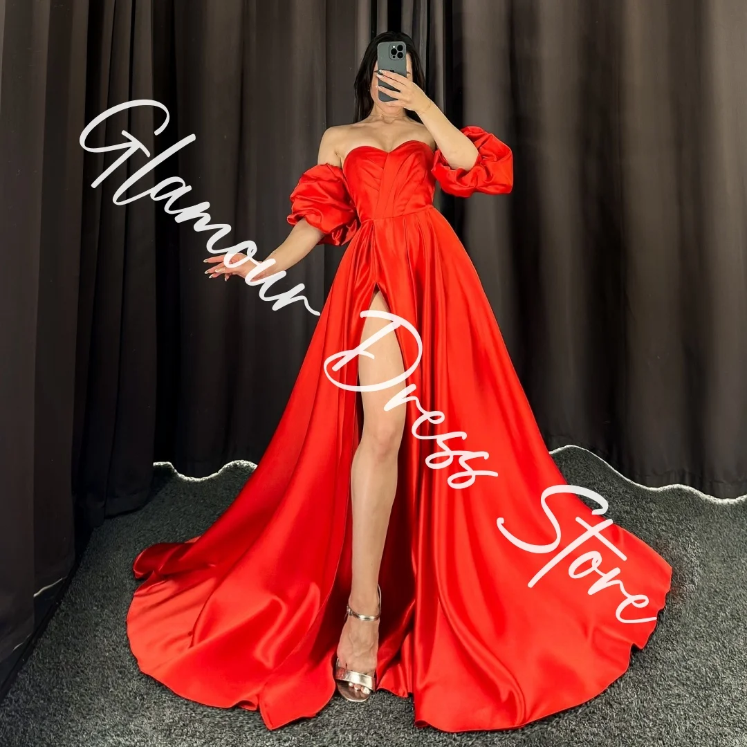 CustomizedCustomized Exquisite Satin A-Line Detachable Sleeve Evening Dresses Strapless Panel Train Bespoke Occasion Gowns Simpl