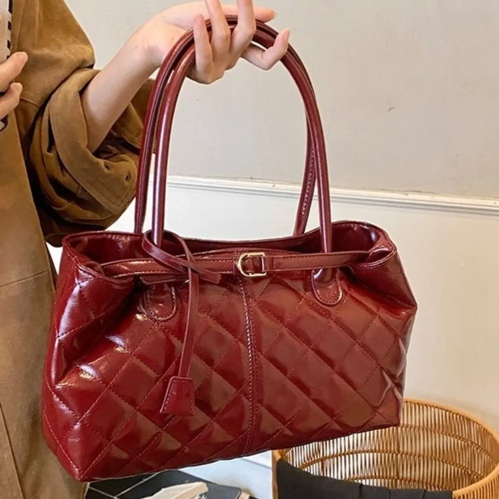 

New Oil PU Leather Handbag Large Capacity Multifunctional Shoulder Bag Casual Tote Bag Work Shopping Travel