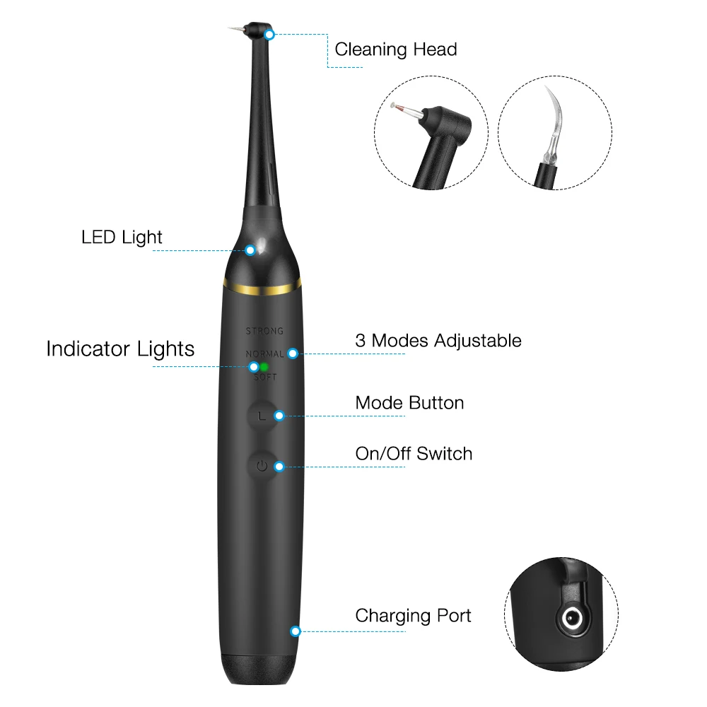 Electric Toothbrush 3 Modes Adjustable 3 Heads Changeable Meet Cleaning Need Intelligent Vibration Remove Calculus Stains Tartar