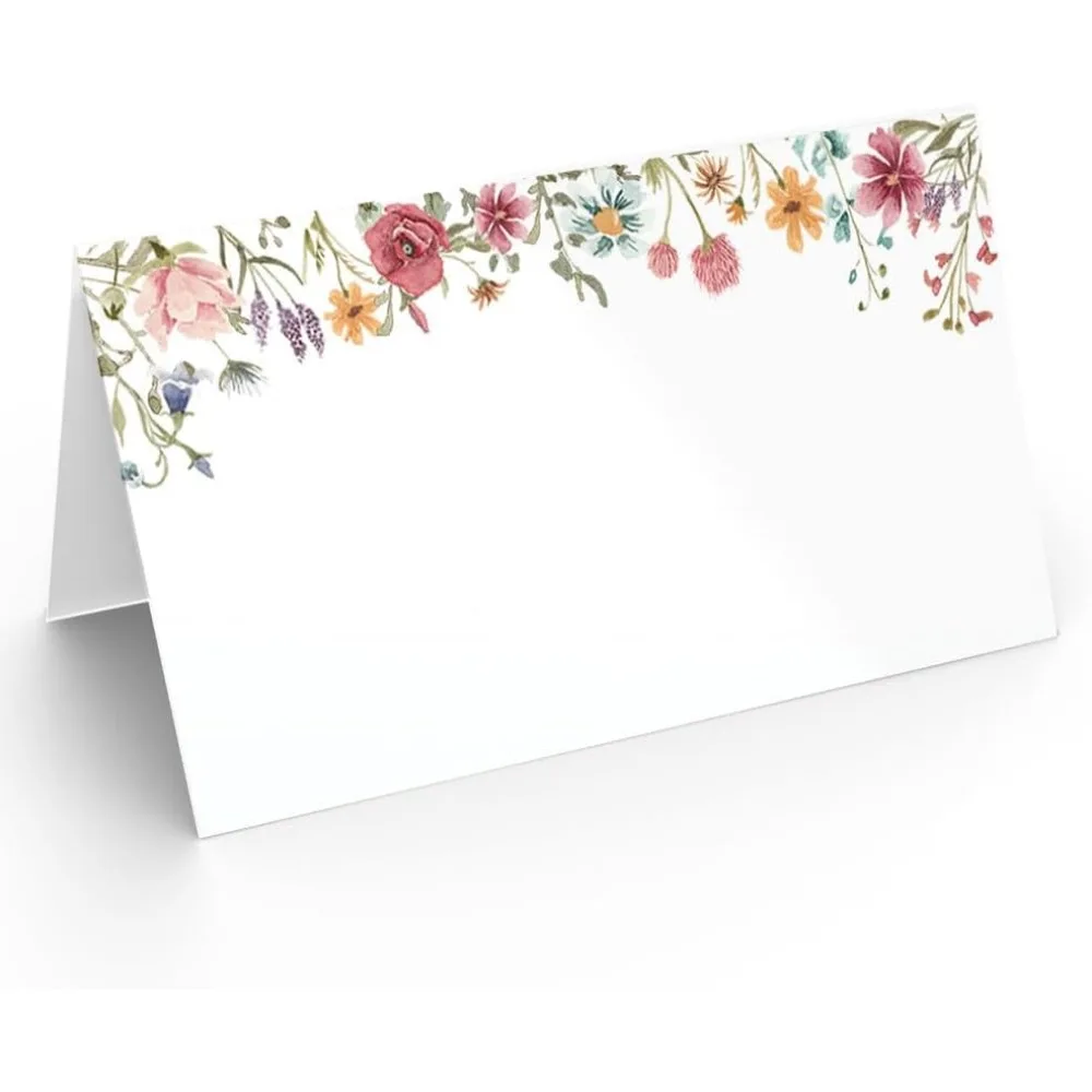 

Карточки с принтом для вечеринок для сервировки стола — набор из 25 пустых именных карточек — дизайн с полевым цветком для свадеб, свадебных душ, малышей