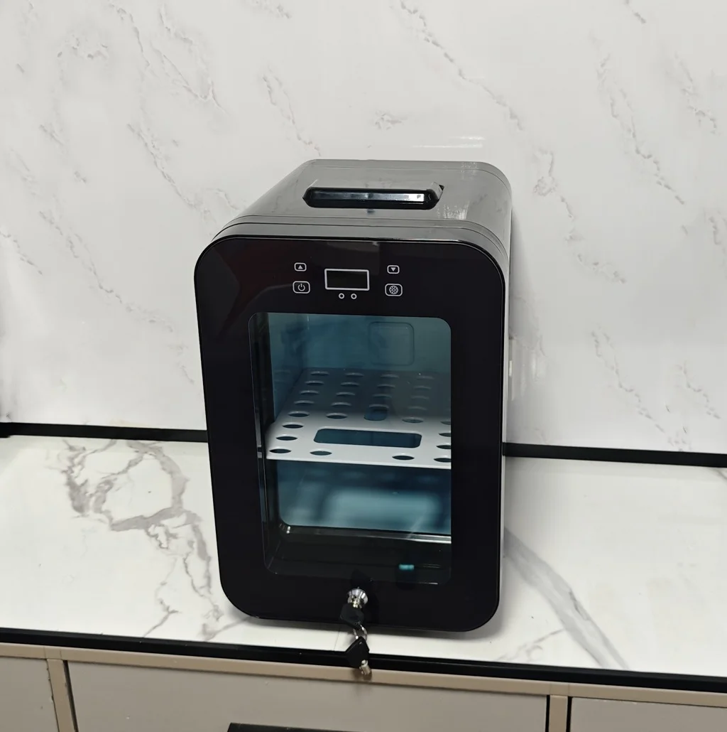 16L Transparent Glass Door Mini Bar Fridge LED Temperature Settable Mini Fridge Refrigerator with Lock for Compartment,Beauty view 3