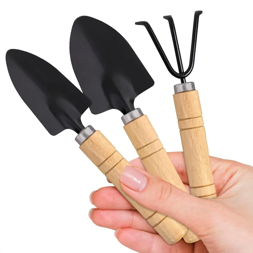 

3-Piece Mini Garden Tool Set – Rust-Resistant Trowel, Shovel & Rake for Succulents & Potted Plants