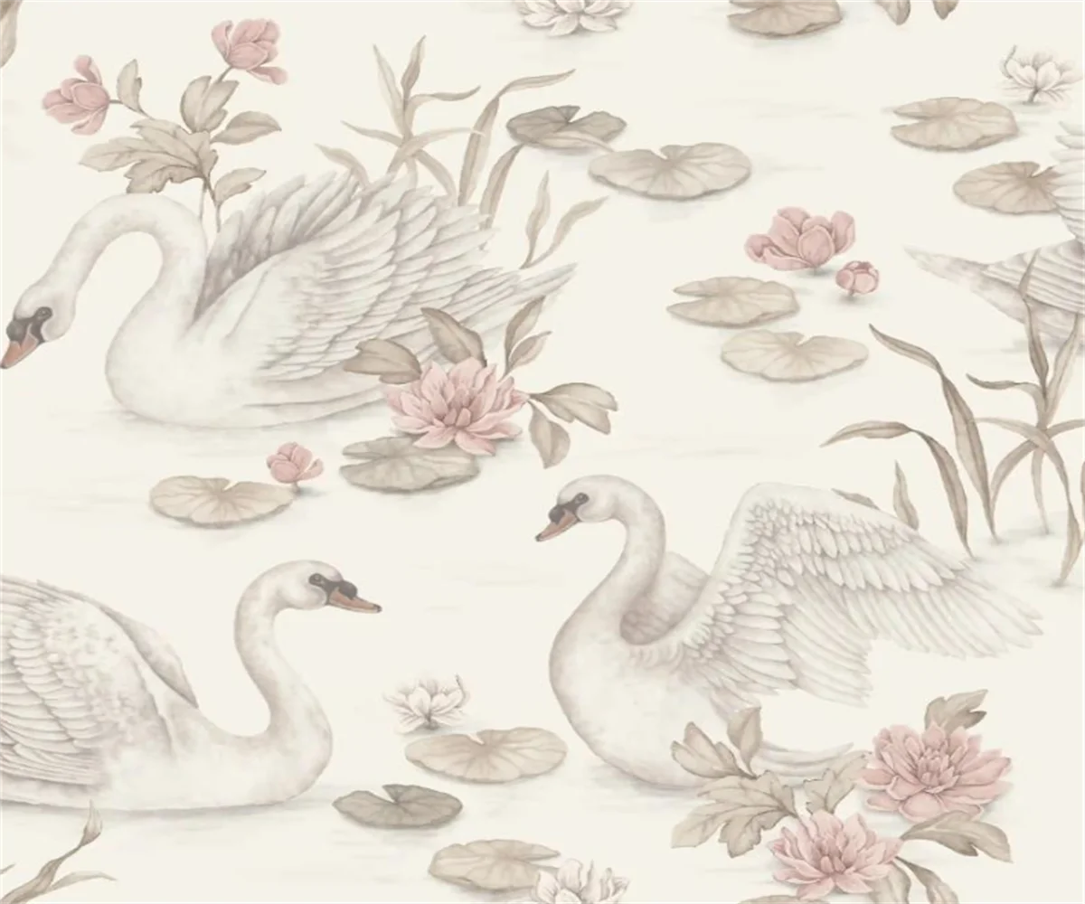 Custom silk material Canvas material wallpaper Nordic Swan Lotus children's room background wall 3d mural wallpaper