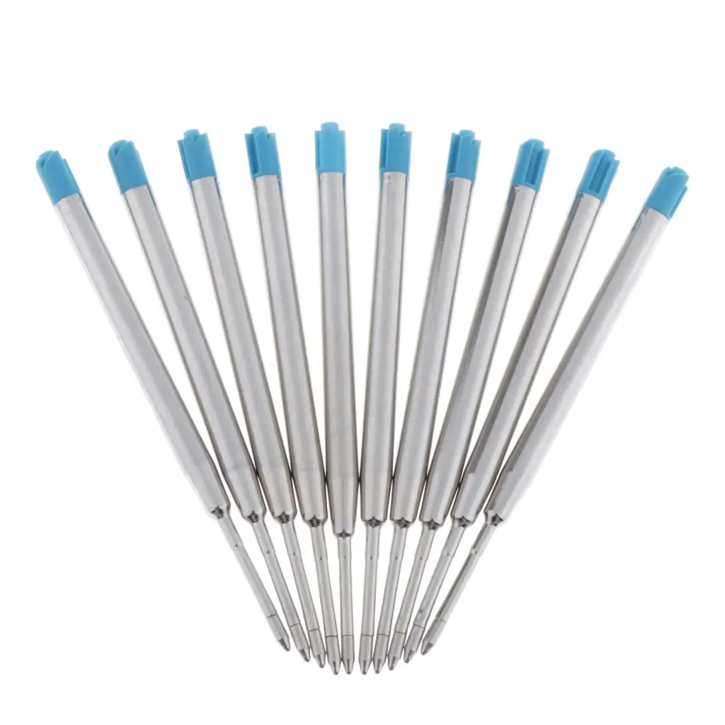 3-6pack 10pcs Metal Ballpoint Pen Refills Ink Ball Point Pen Replacement Blue