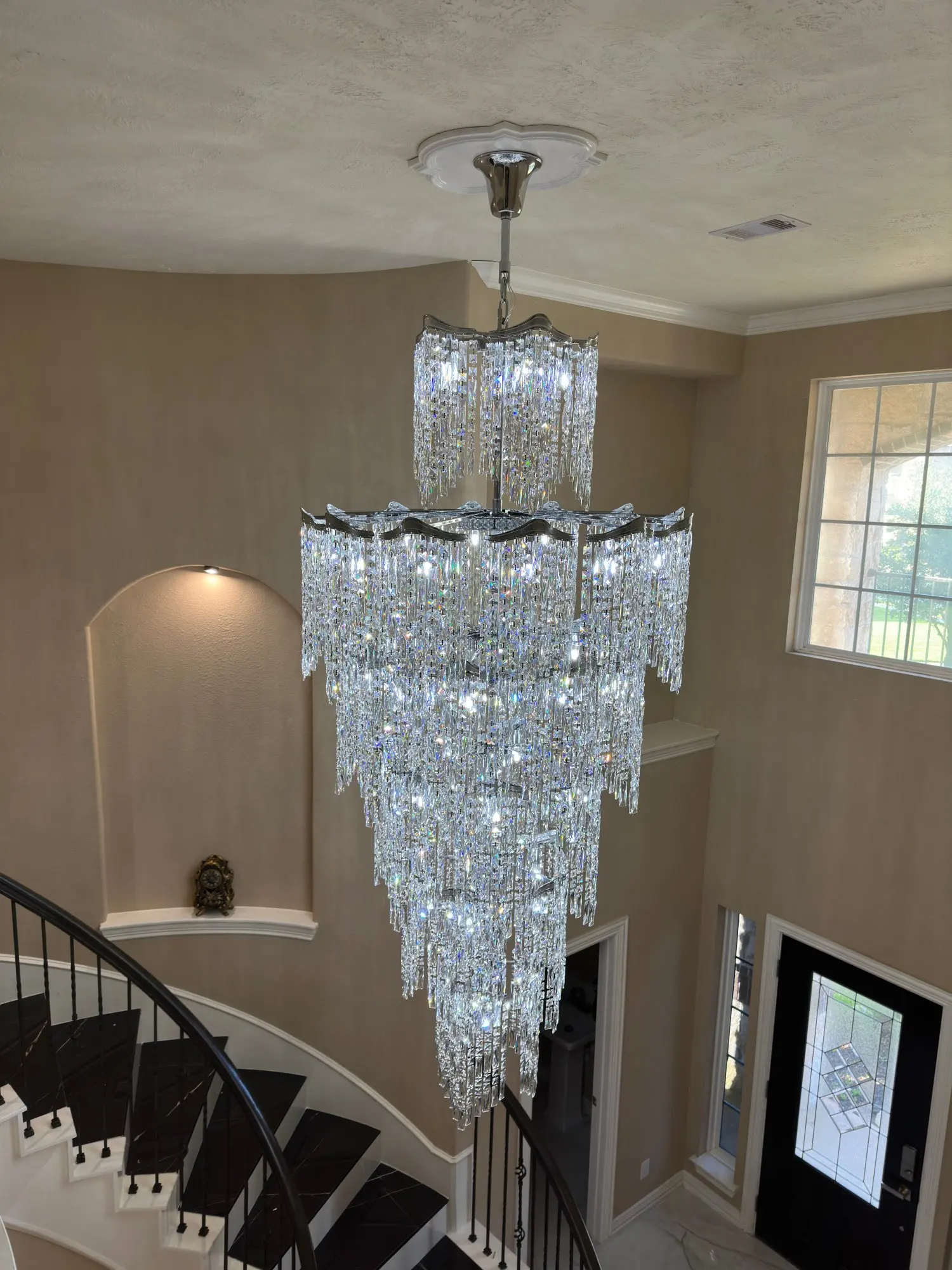 Duplex crystal chandelier hotel loft lobby American villa living room hollow luxury decorative staircase lamp