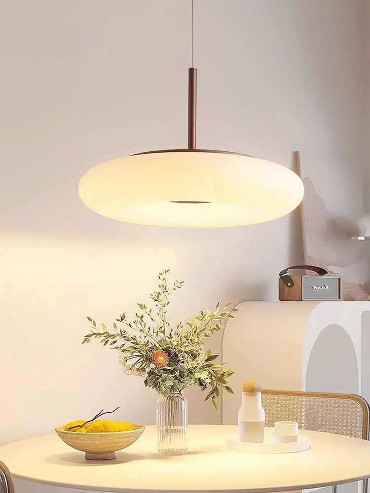 Modern minimalist white circular cream style restaurant pendant light full spectrum LED coffee shop study pendant light