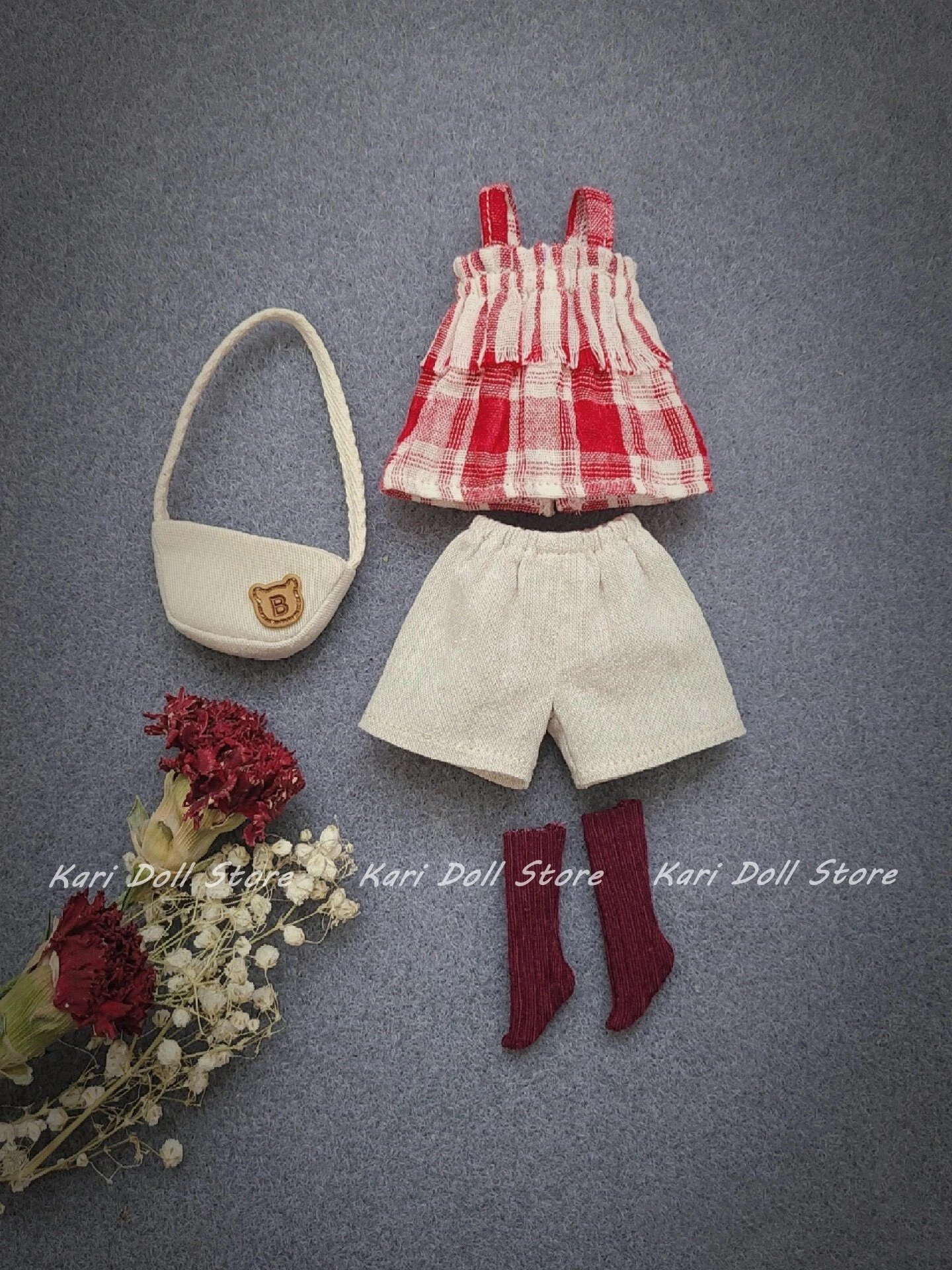 2026 Kari Doll Clothes and Skirts Red and White Spaghetti Strap Top and Shorts Set for Landazz Landoudou Doll