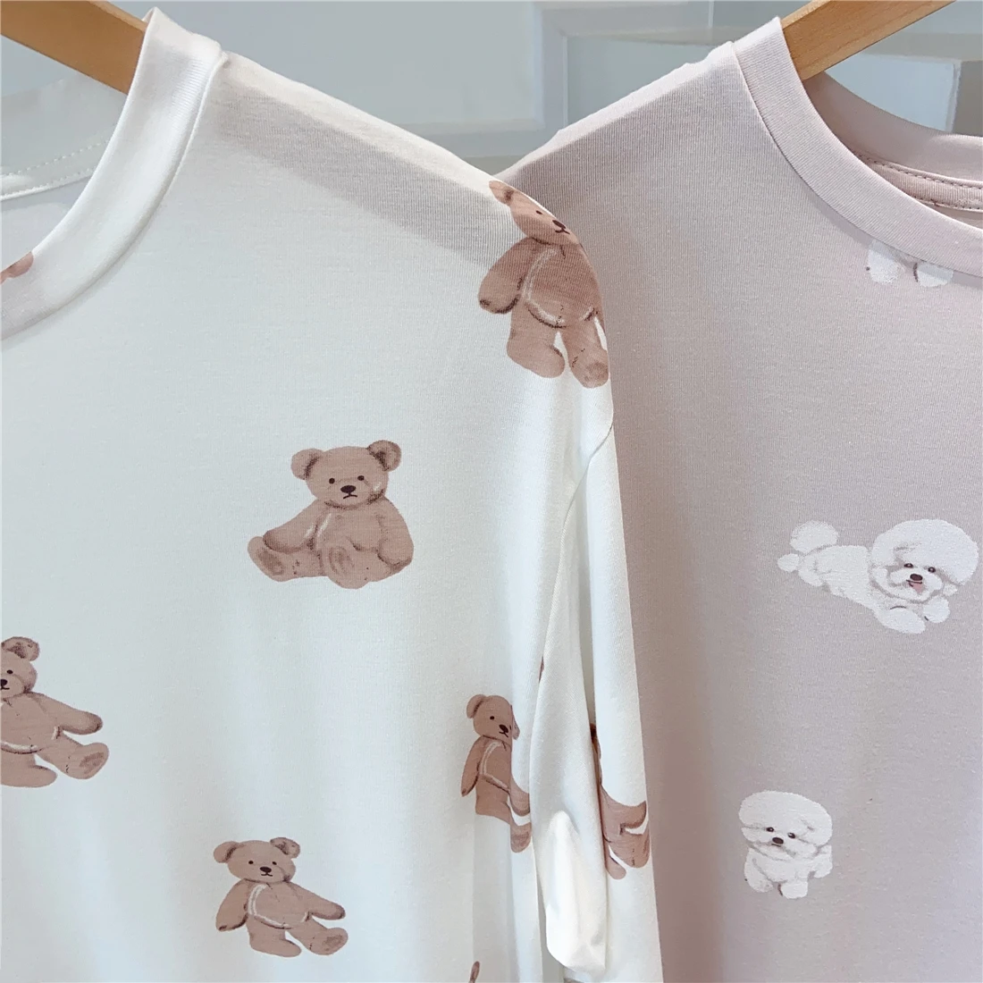 Sleepwear Spring Summer Cartoon Bear Long-sleeved Cotton Nightgown Women's Home Dress Long Pajamas