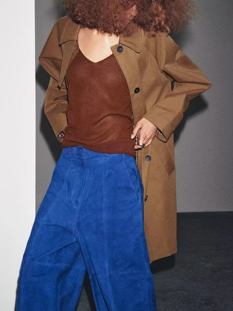 

European and American style 2025 autumn new arrivals women's clothing versatile lapel button mid-length trench coat