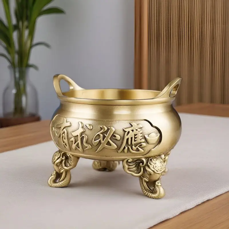 A Brass Incense Burner That Fulfills All Wishes, Suitable For Altars, Buddhist Rituals, And Home Use; A Three-Legged Br