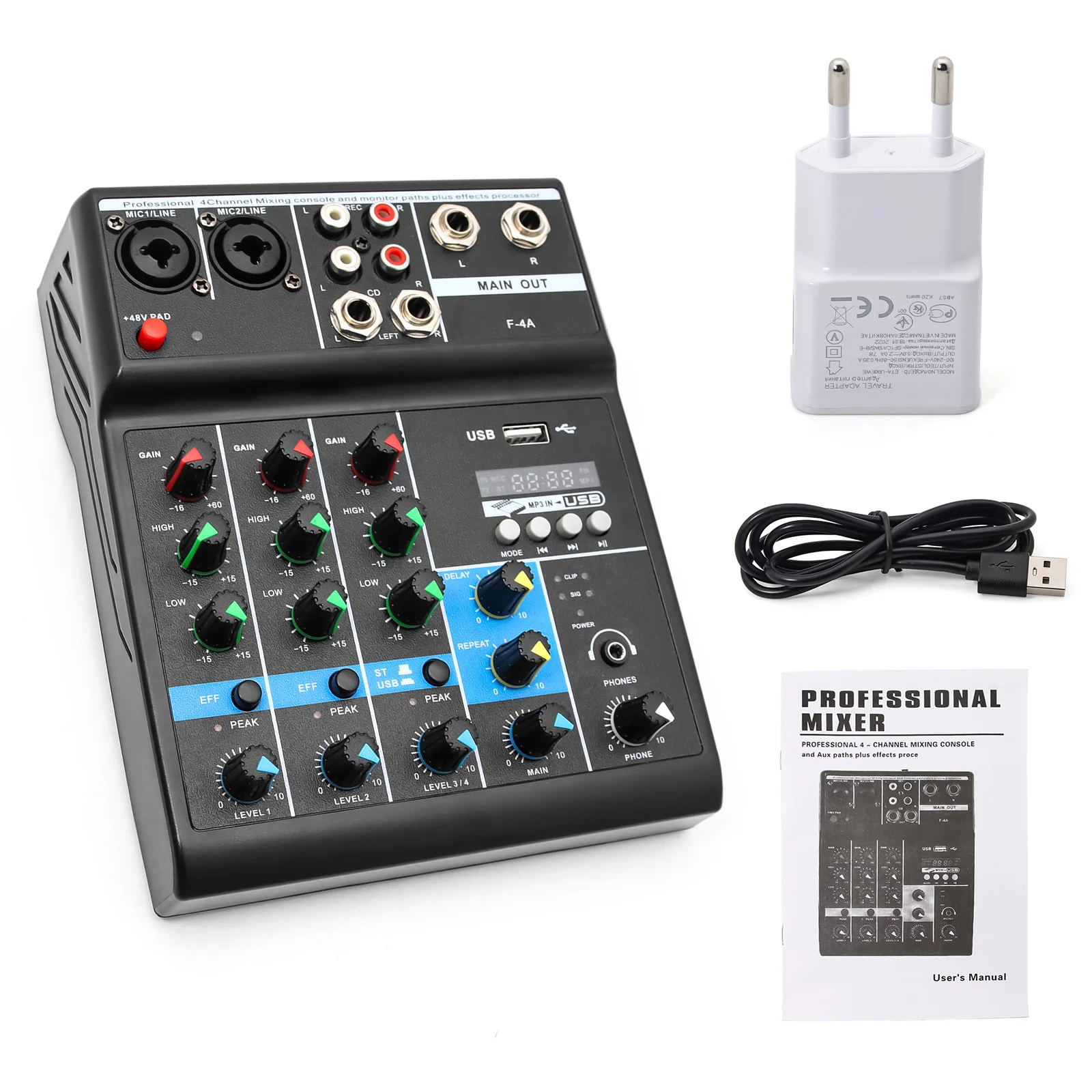 

Custom 4-Way Mixer Audio Professional Sound With Card Effect Processor Pro Equipment Mixing Console USB Portable 4 Channel Mixer