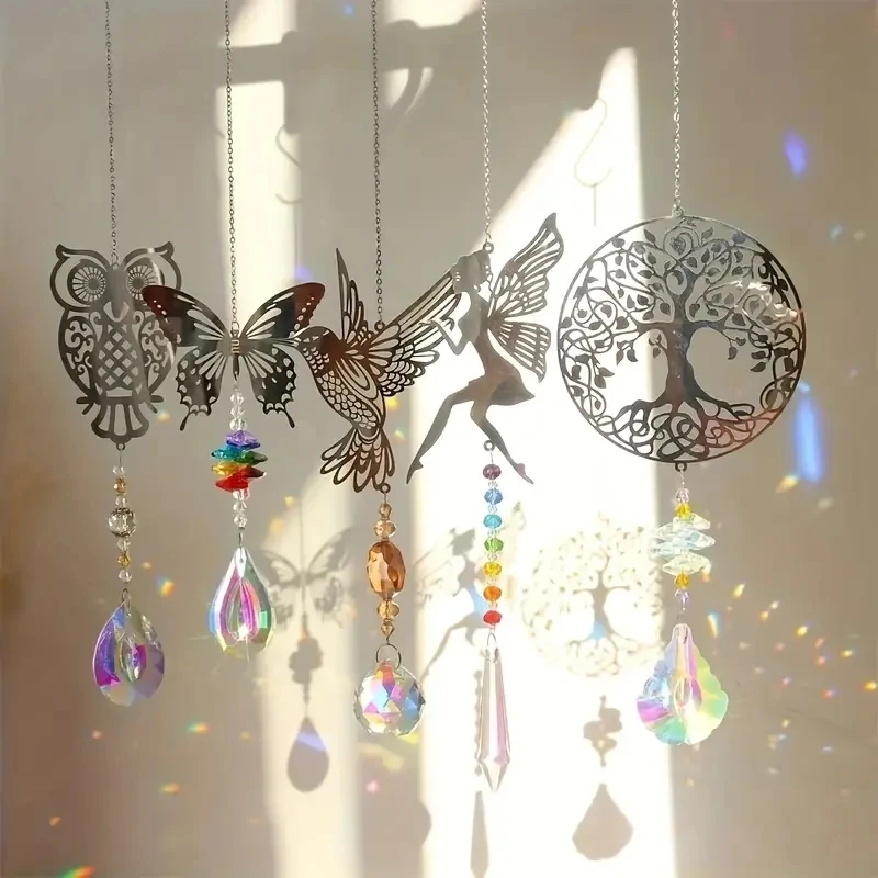 1/5pcs Metal Animal Sun Catcher Hummingbird Life Tree Angel Butterfly Pendant Window Garden Yard Room Home hanging decoration