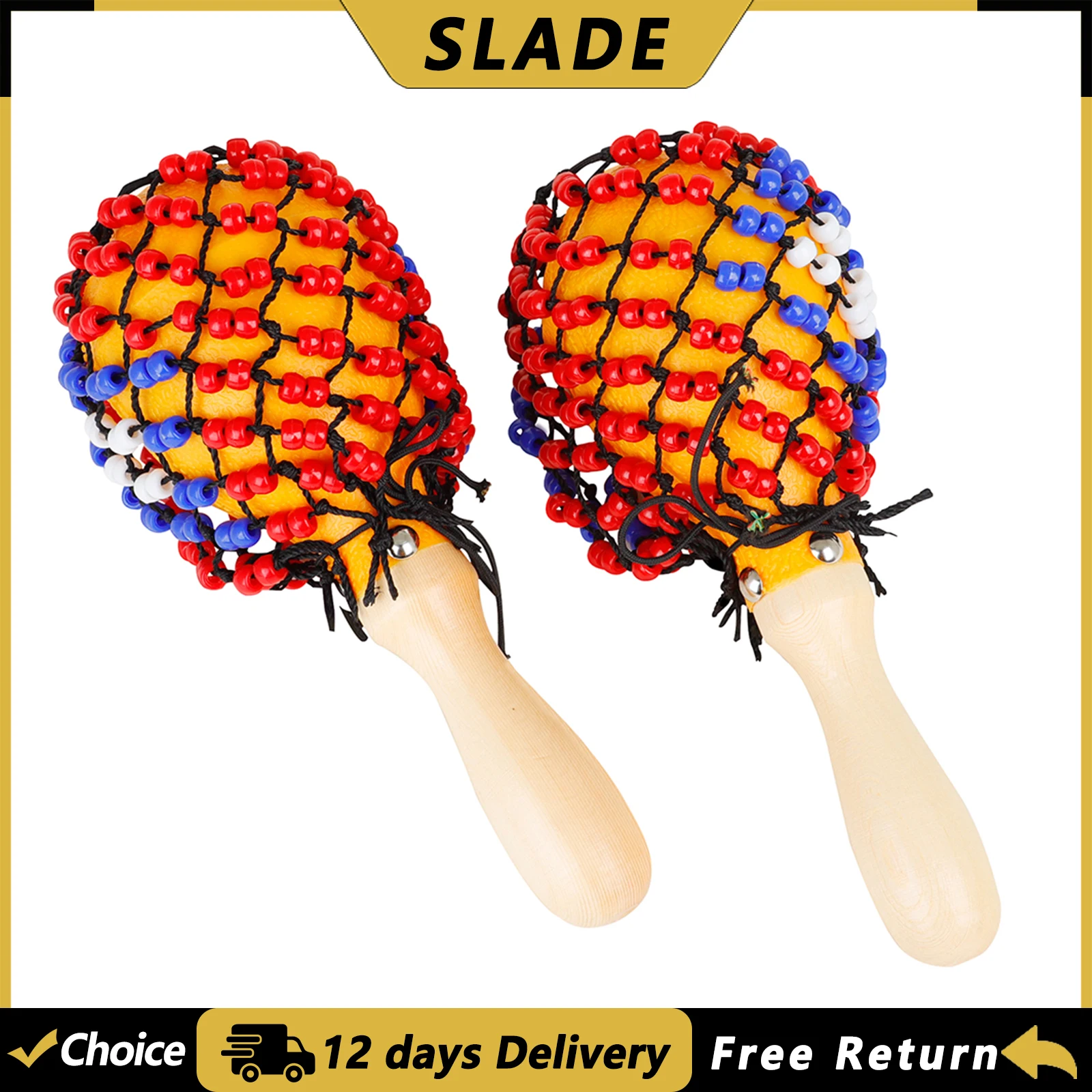 

2Pcs Handheld Sand Hammer Orff Instrument Children Music Enlightenment Tools Party Toys Tambourine Educational Bead Net Drum