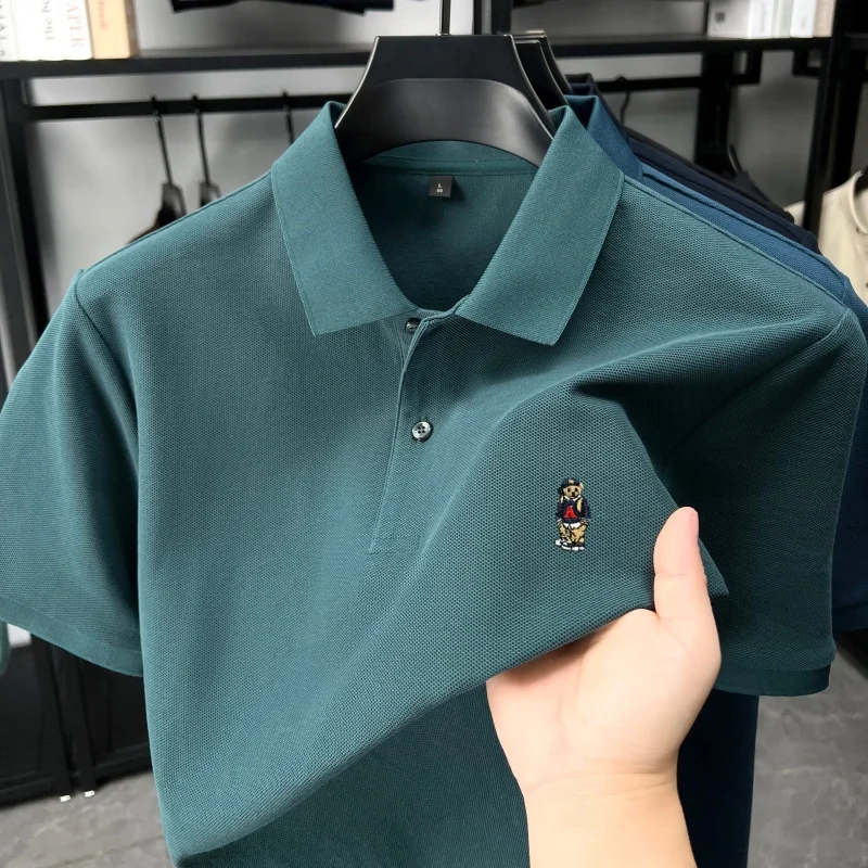 Luxury men short sleeve 100% cotton polo shirt high-quality brand summer breathable casual youth fashion bear embroidery T-shirt
