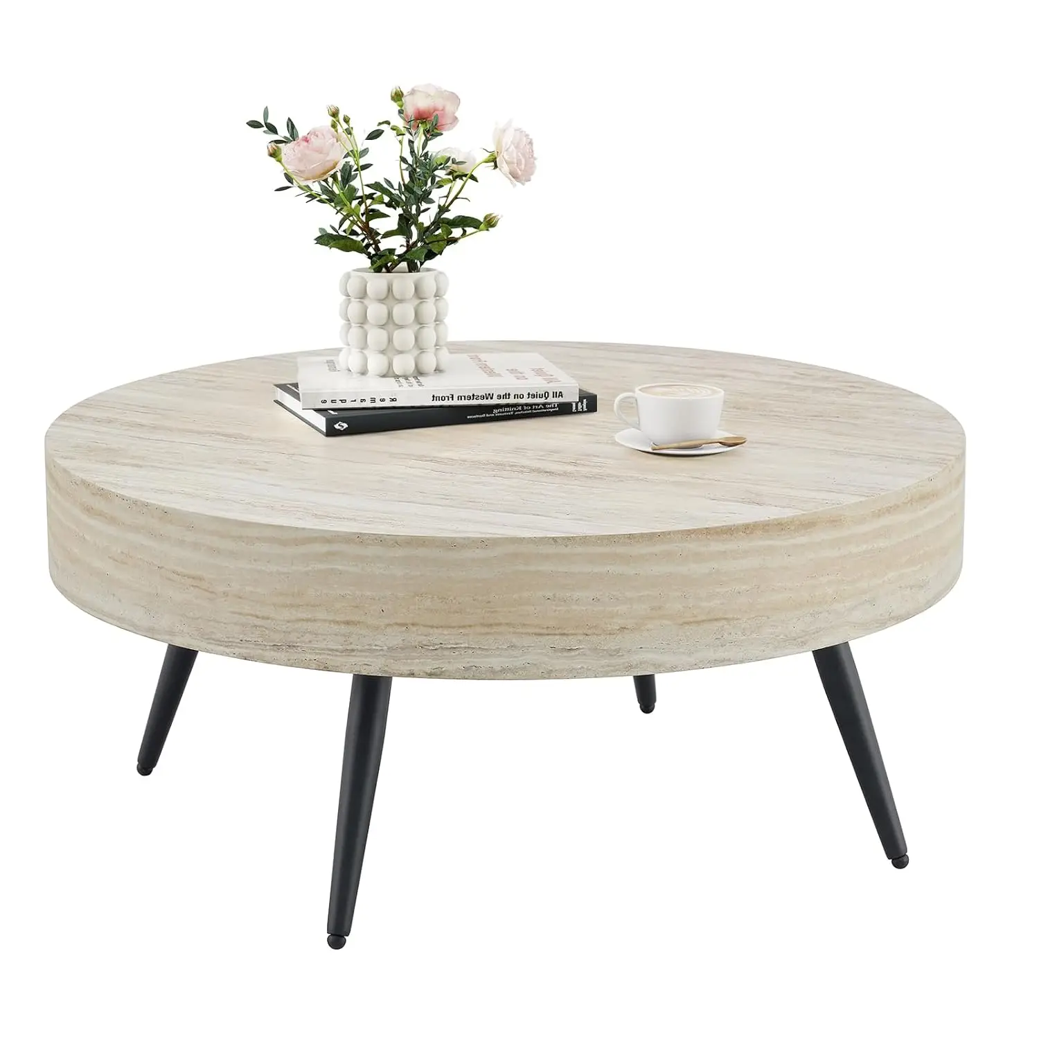 

31.5" Modern Round Coffee Table,Small Coffee Tables Center Table with Metal Legs Wood Mars Marble-Patterned, Customized