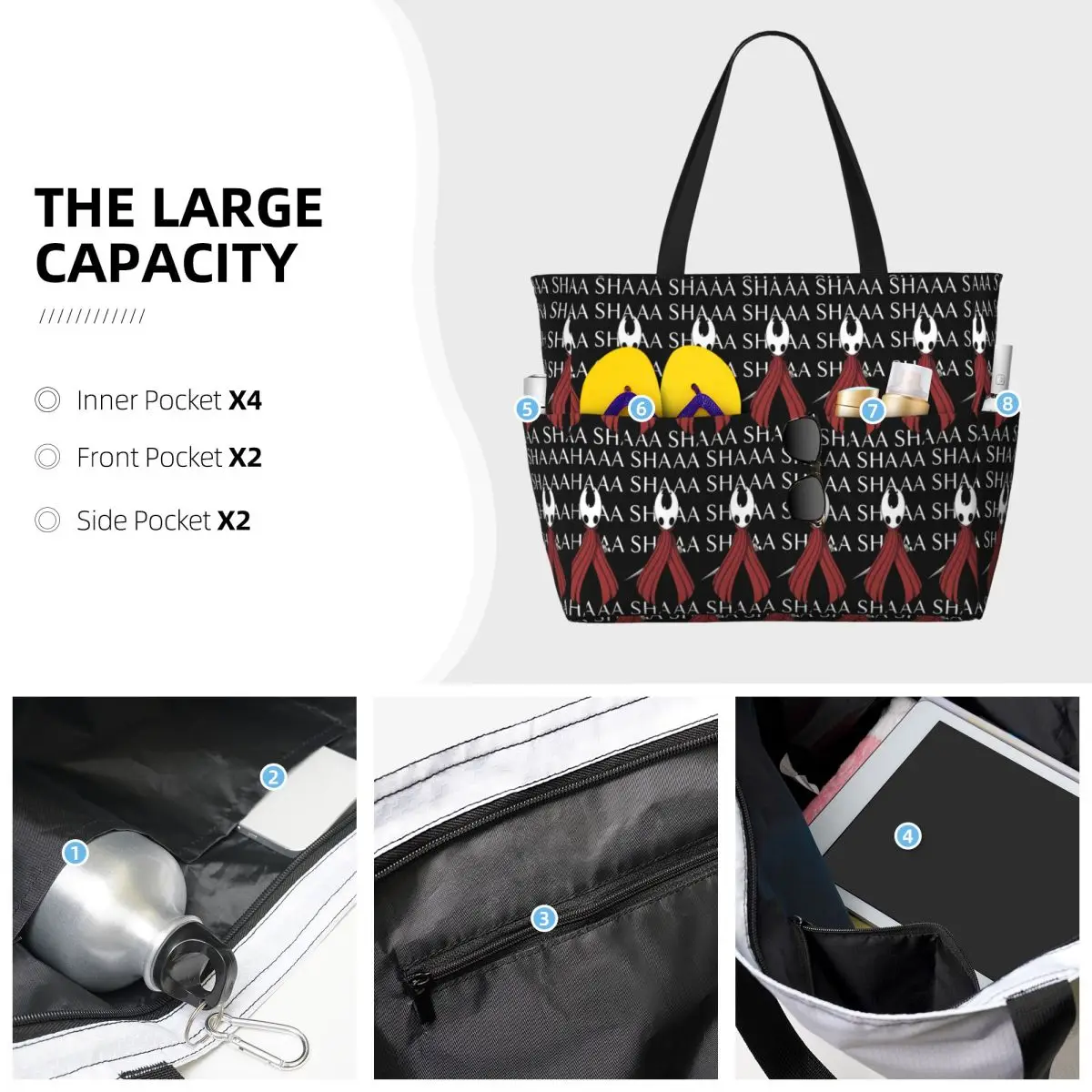 Hollow Knight Silksong Shaa Hornet Battle Cry Beach Tote Bag Sport Gym Yoga Duffle Large Tote Bag Women Travel Bag Fitness bag