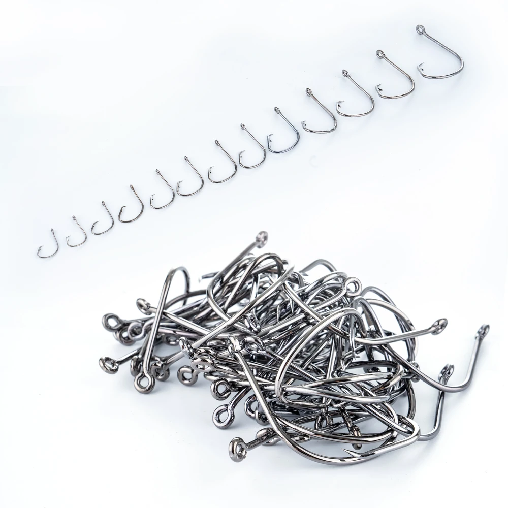 100 Stück Angelhaken aus Kohlenstoffstahl, schwarzer Stachelhaken, starker Salzwasser-Assistent, Jigging-Köderhaken, Größe 1 # -10/0 # – Detail 7