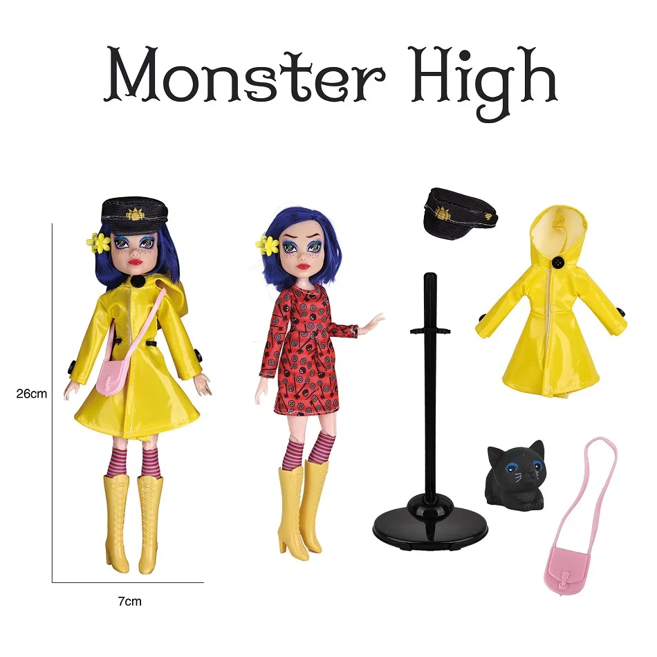 2026 New Cartoon Cute Movie Ghost Mom Caroline Doll Raincoat Edition Mobile Doll Anime Handmade Doll Action Model Human Doll Toy