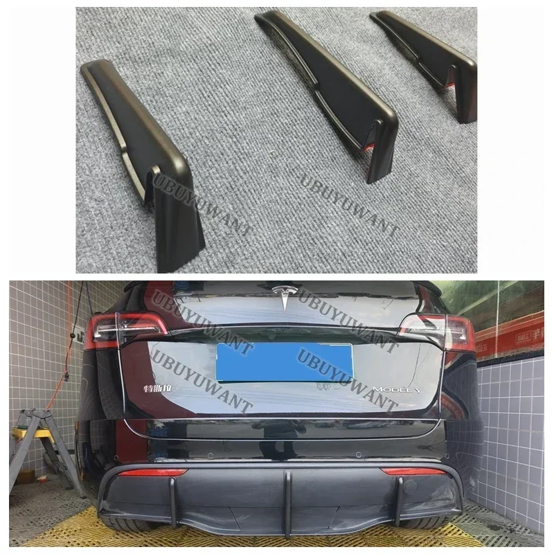 For Tesla Model Y 2018-2022 4-Door 3PCS Rear Bumper Diffuser Lip Black Lower Valance Bracket Splitter Spoiler Plate Trim