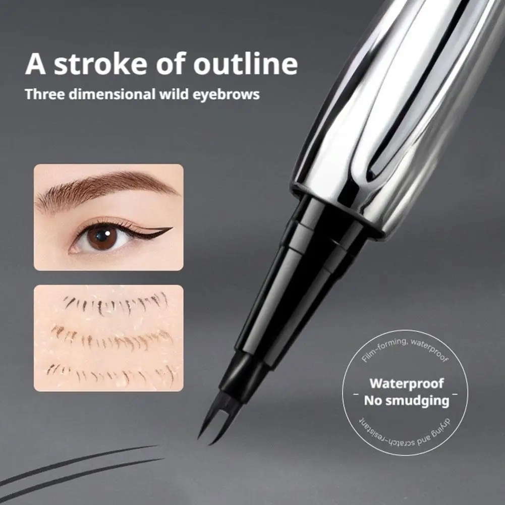 Stylo à sourcils à deux dents, crayon à sourcils étanche à deux dents pour femmes, traits naturels longue durée, maquillage pour les yeux à porter toute la journée