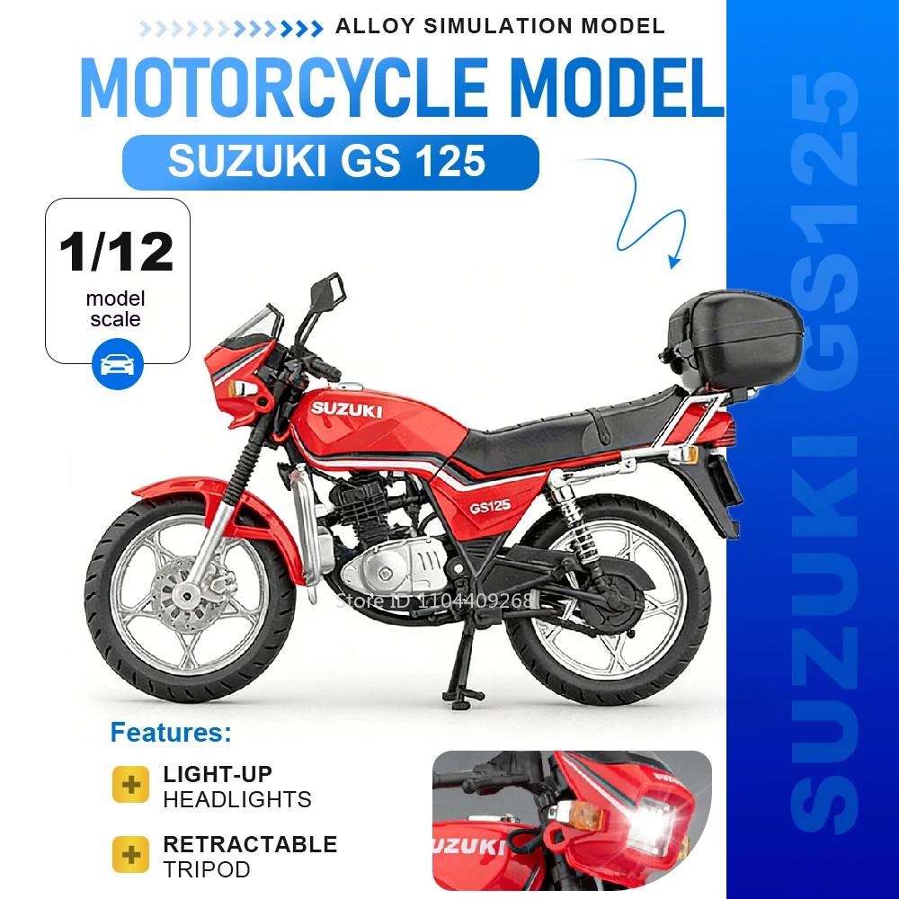 

Модель мотоцикла Suzuki GS125 GSX1000R в масштабе 1:12, игрушка с имитацией амортизации, металлическая литая модель, коллекционные украшения для хобби