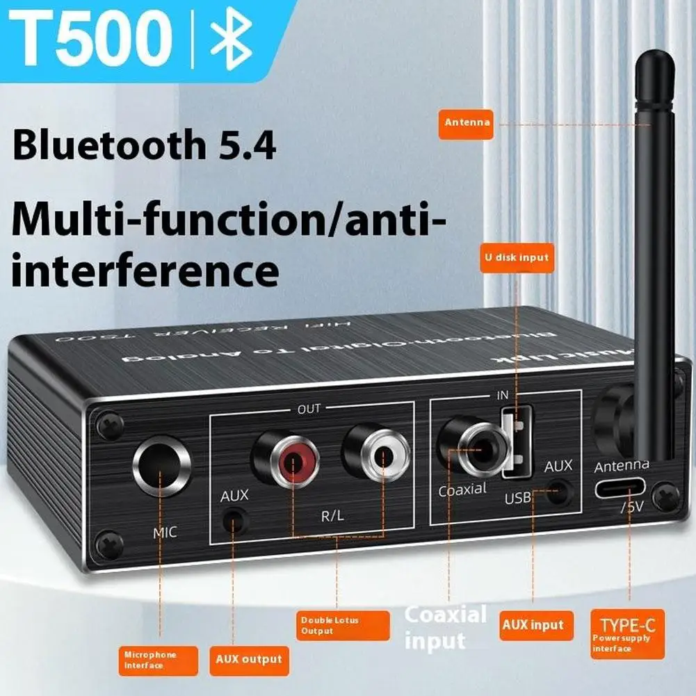 جهاز استقبال صوت بلوتوث USB AUX مدخل محوري رقمي ومخرج بصري مضخم صوت ستيريو مع جهاز تحكم عن بعد للمنزل