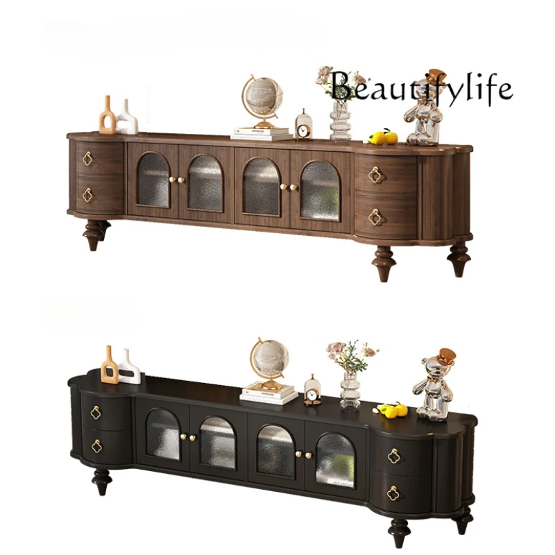 

French Style Black Walnut Solid Wood TV Cabinet Retro Affordable Luxury Modern American Coffee Table TV Combine-Unit