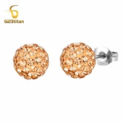 Luxury Champagne Crystal Shambhala Bead Earrings Hypoallergenic Piercing Jewelry Bright Clay Ball Ear Stud Women Men Accessories