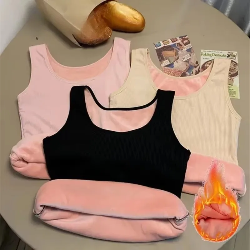 

Женское зимнее термобелье, топ, бесшовная бархатная рубашка, жилет без рукавов, теплая женская майка, однотонное сексуальное женское белье