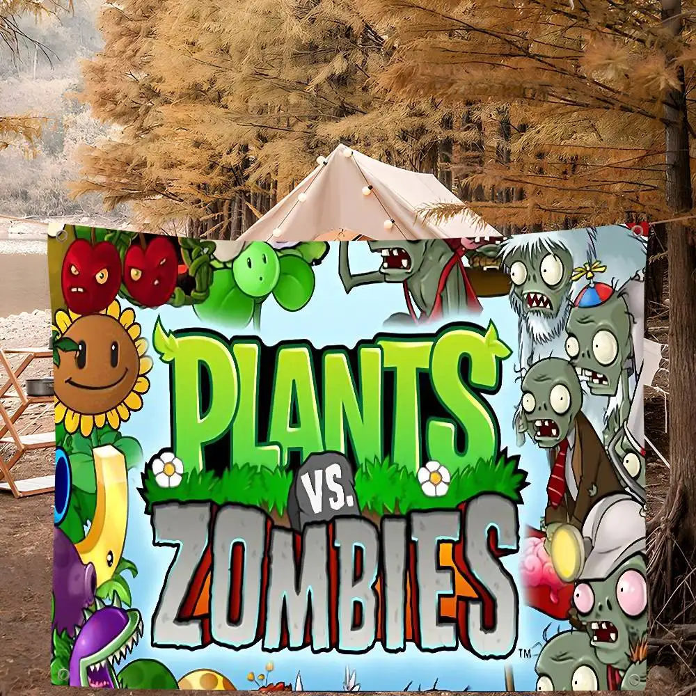 P-Plants-vs Cartoon Z-ZombieS Small Size Cheerleading Banner Hand Pulled Flag Outdoor Atmosphere Flags