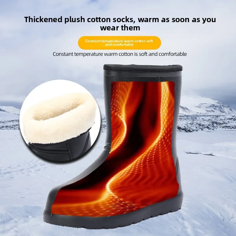Winter Thermal Lined EVA Mid Calf Rain Boots Waterproof Slip Resistant Rubber Work Boots Fishing Wading Shoes Outdoor Cleaning