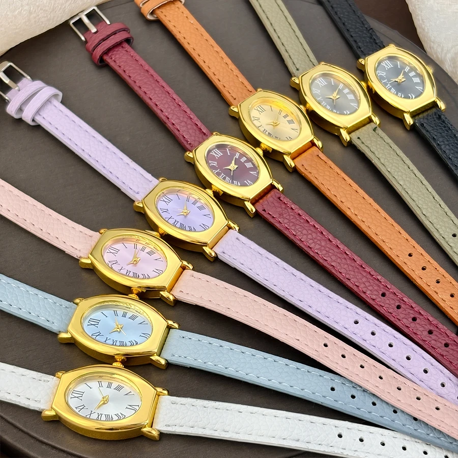 Vintage Watch for Woman - Elegant Classic Small Barrel Dial Leather Watch