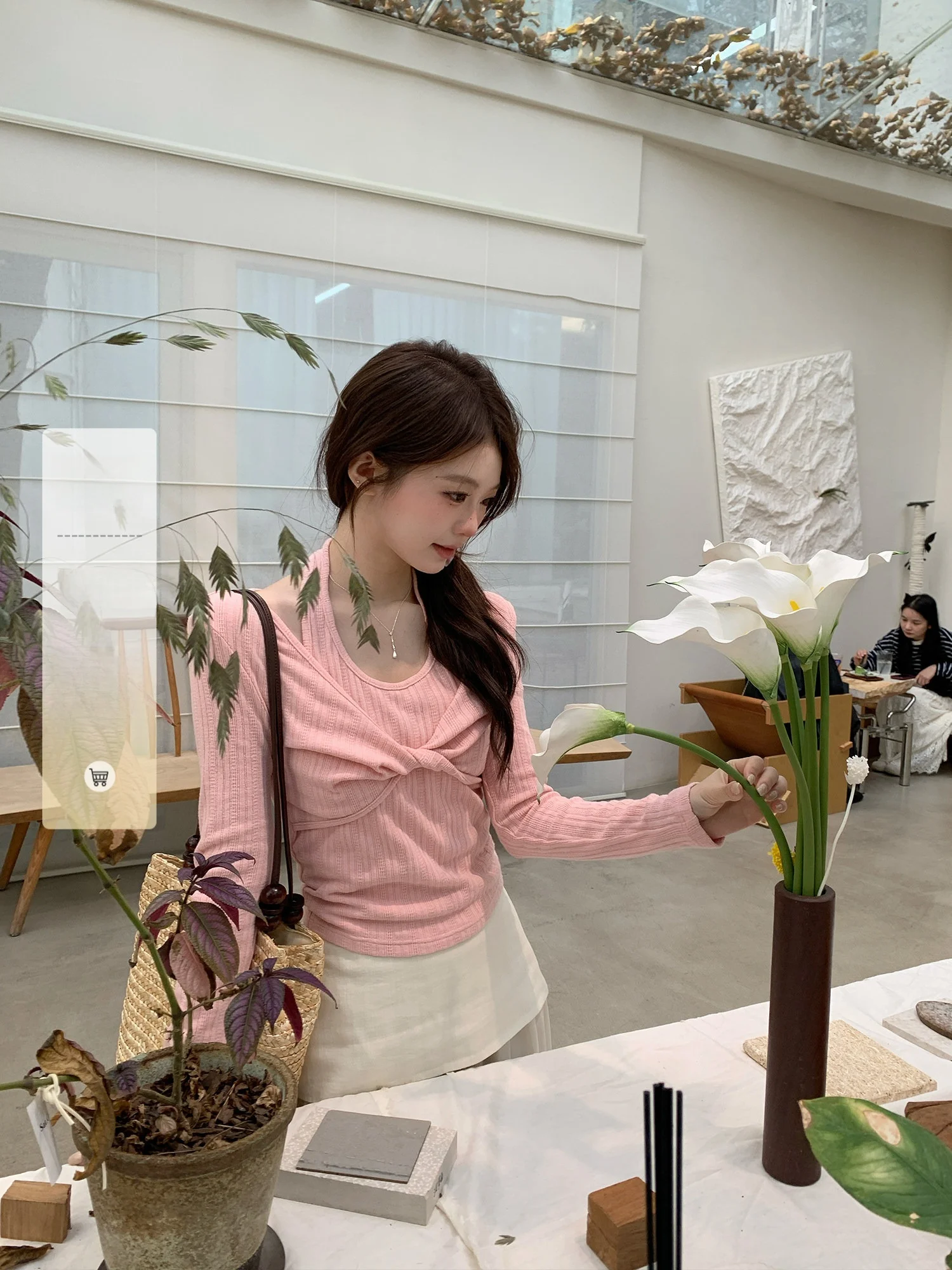 

Slimming Long Sve Knitted irt Korean Sle Commute Workwear Spring New Arrival Polyester Cotton Blend round Ne Top