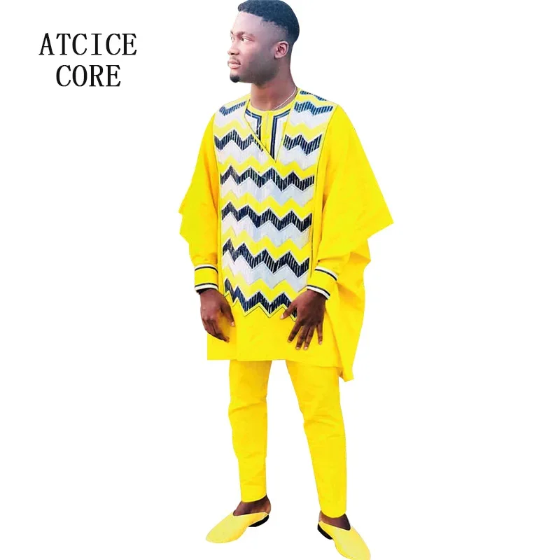 African Dresses For Man Bazin Riche Embroidery Design Dress Three Pcs One Set