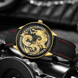 Dragon Clock Quartz Wristwatch Men Watch Black Gold Watches High Quality Engraving Dial Case Reloj Man Hombre Relogio Masculino