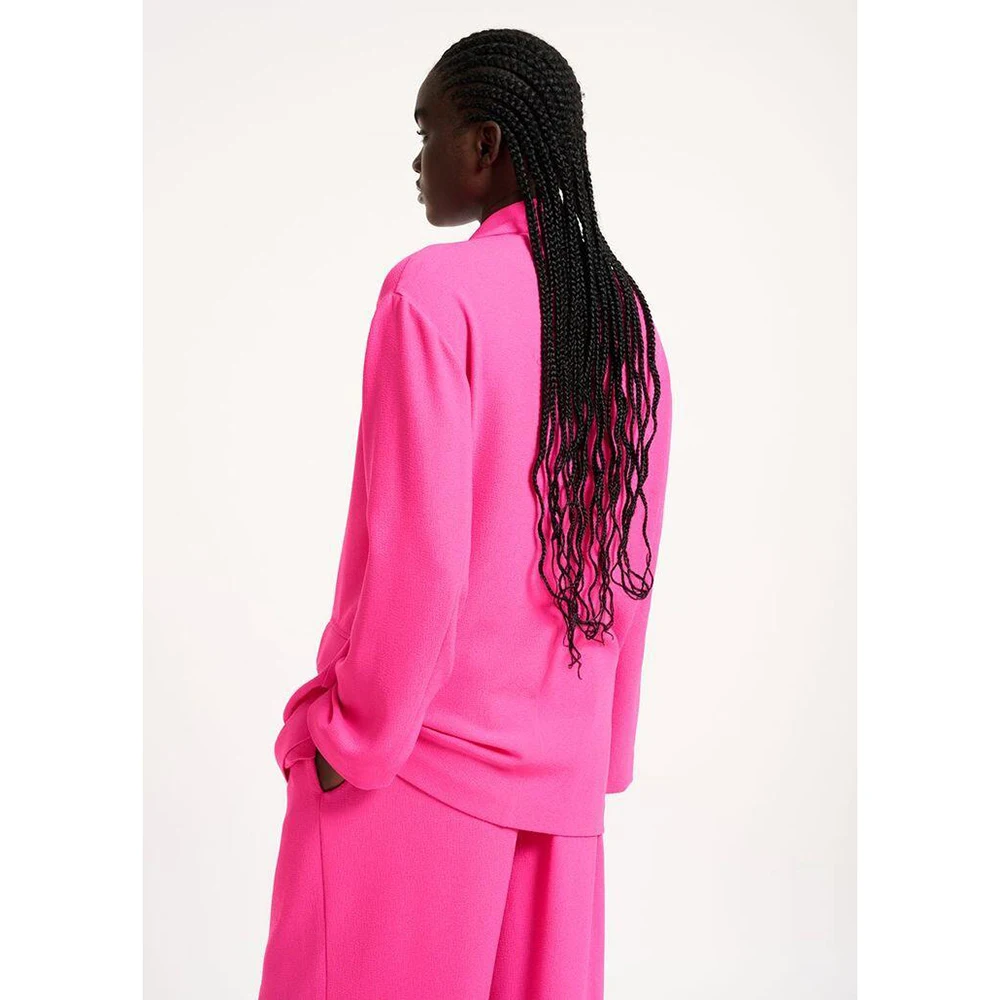 Bright Pink Loose Fitting Women's Pants Set Double Breasted Female Two Pieces( Blazer+Trousers)