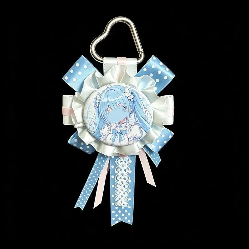 Adorable Sweet Lolita Rosette Badge Holder Classic Ribbon Bow Brooch Ita Bag Pendant Display for Gift Giving