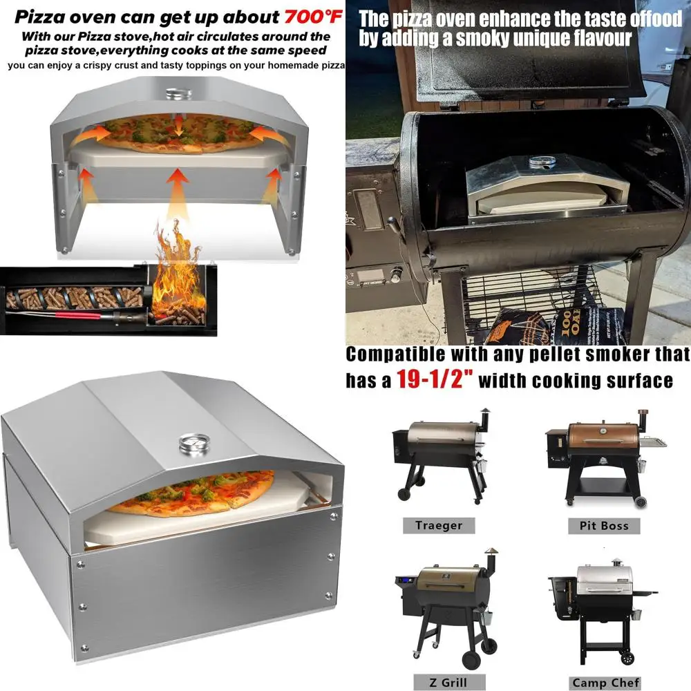 14 Accesorio para parrilla de pellets de piedra para pizza: compatible con Traeger, Pit Boss, Camp Chef, Z Grill (19,5 superficie de cocción)
