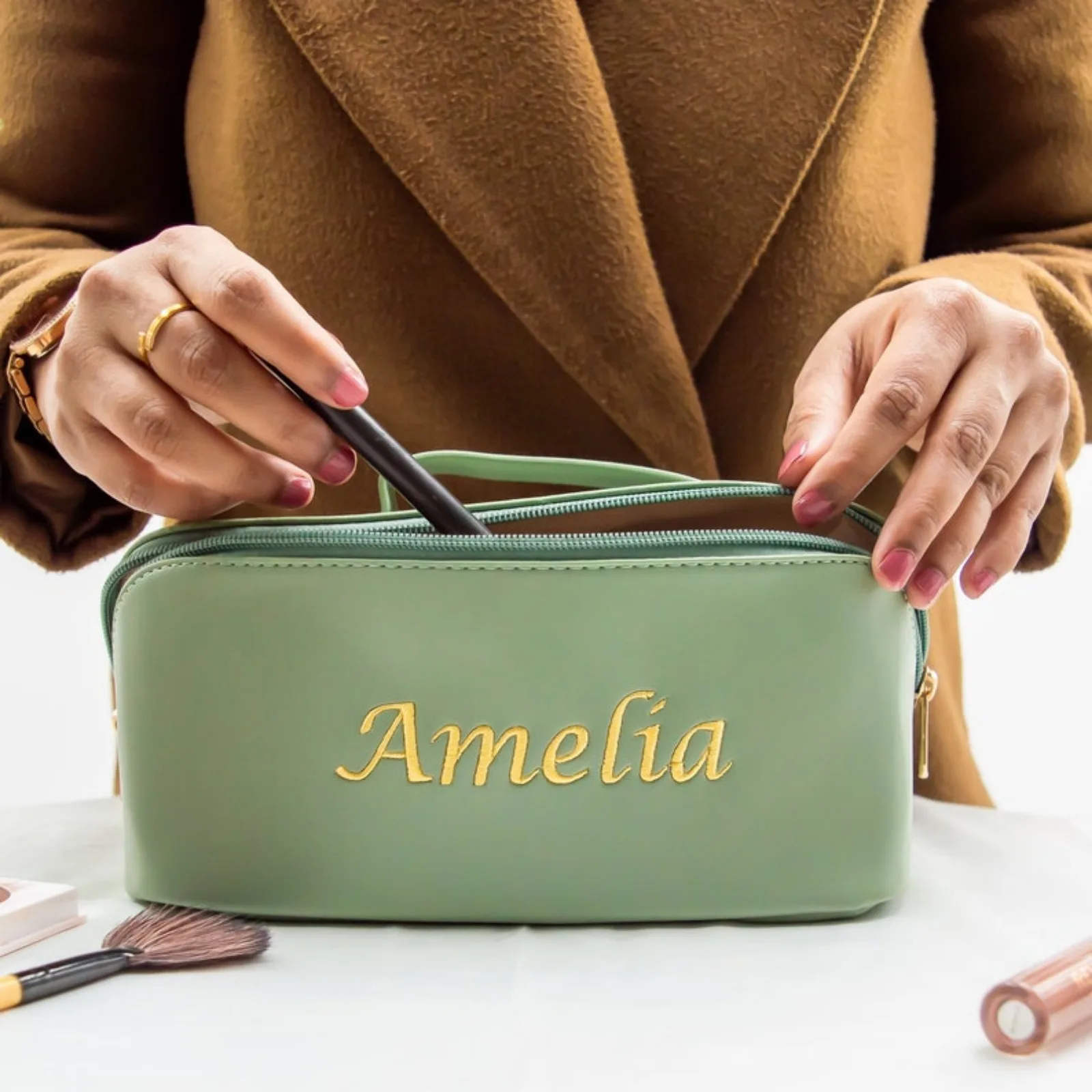 Custom Makeup Bag,Embroidered Makeup Bag with Name, Personalized Wedding Bridesmaids Gift