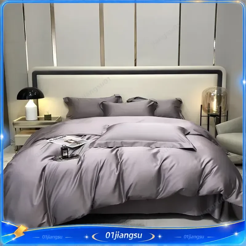 Svetanya Pure Egyptian Cotton Bedding Set Solid Color Duvet Cover Sheet Pillowcase Queen King Size Soft Breathable Bed Linen