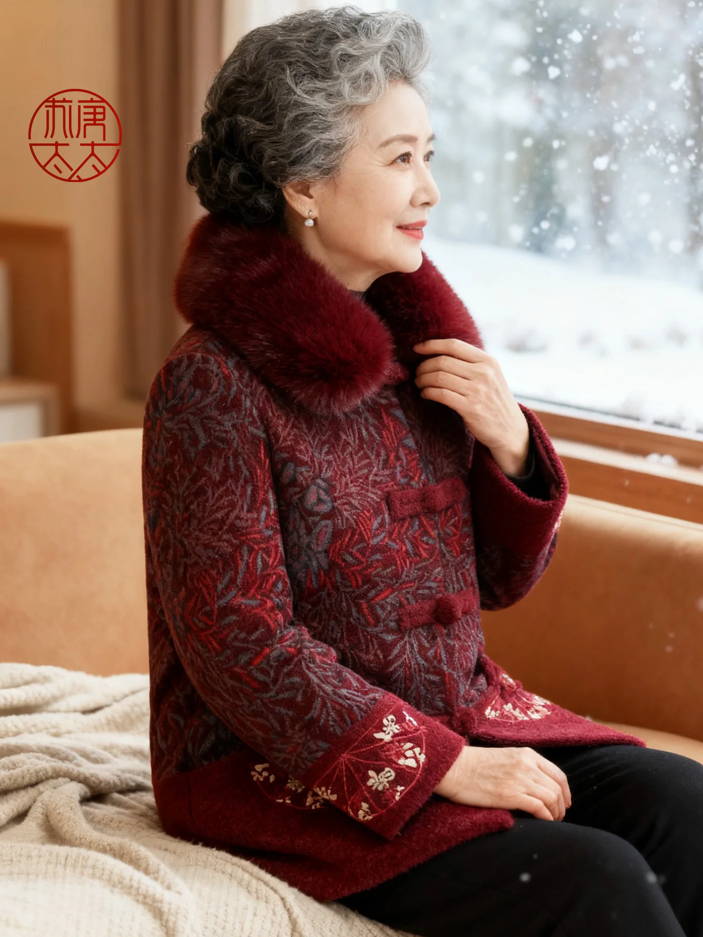 

Утепленное шерстяное пальто на флисовой подкладке для женщин: зимняя модная верхняя одежда с меховым воротником, традиционная новогодняя одежда