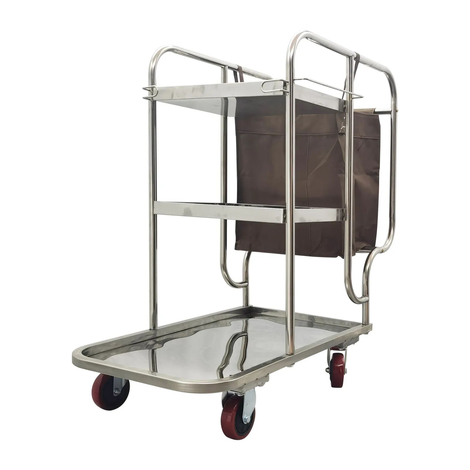 Carrito de limpieza de acero inoxidable con bolsa, carrito de limpieza, 3 estantes