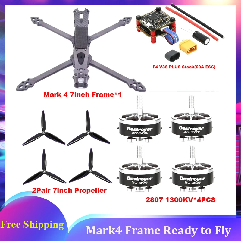 

Mark4 F4 V3S PLUS Stack BLS 60A ESC Mark 4 7inch 295mm FPV Carbon Fiber Frame 2807 1300KV Brushless Motor 7040 propeller RC Kit
