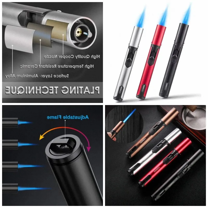 New HONEST Metal Torch Windproof Lighter Refillable Pen Lighter Jet Flame Butane Lighter Kitchen BBQ Candle Camping Men's Gadget