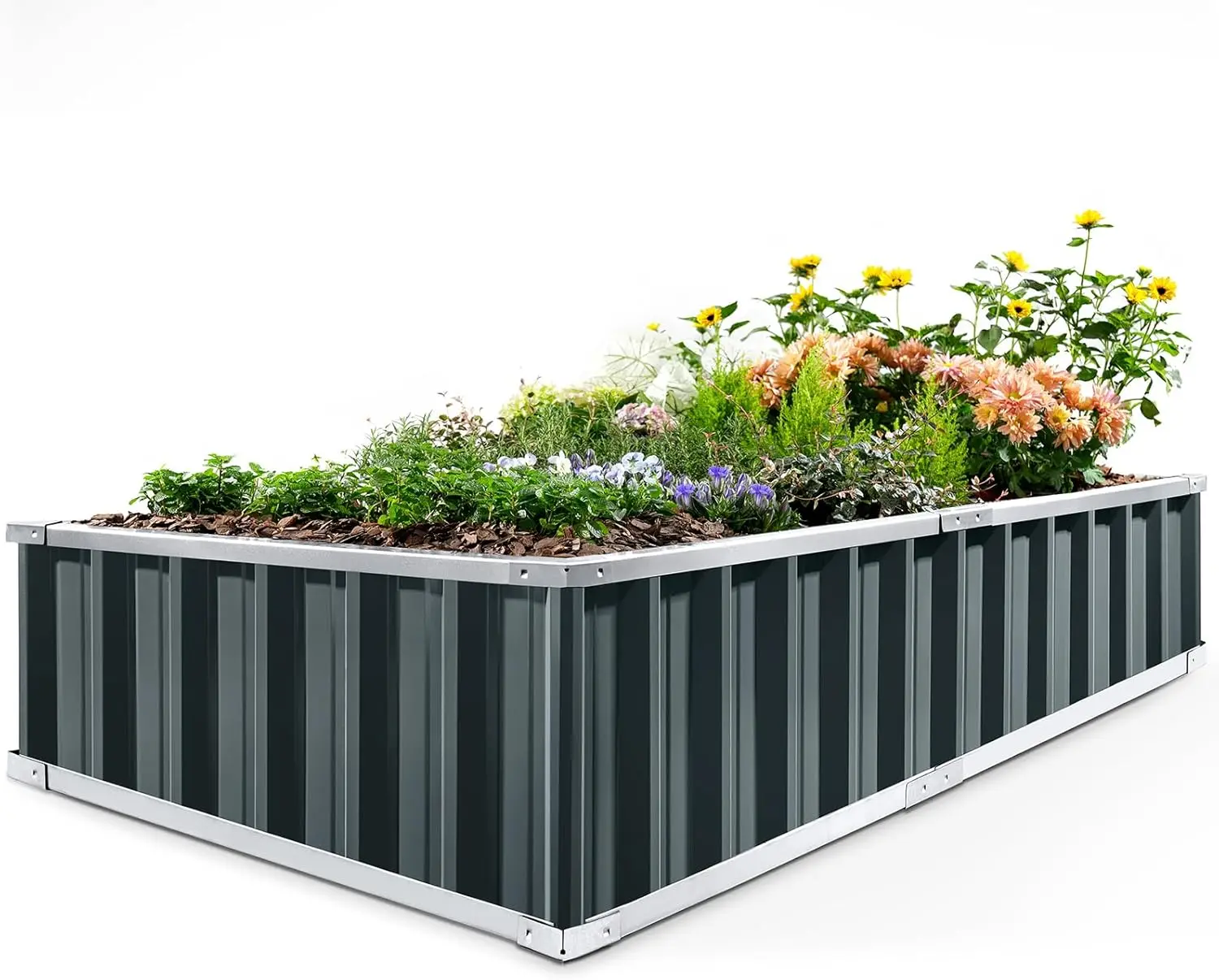 

Приподнятая грядка 68"x 36"x 12" из оцинкованной стали, металлический уличный садовый ящик-клумба, комплект с 2 парами перчаток (темно-серый)